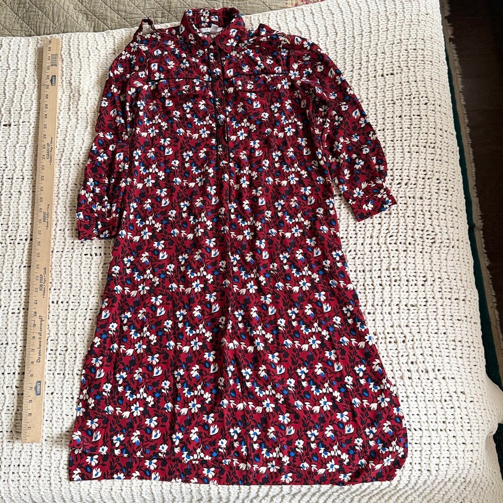 Topshop Petite Red Floral Long Sleeve Button-Front Shirt Dress Size 2